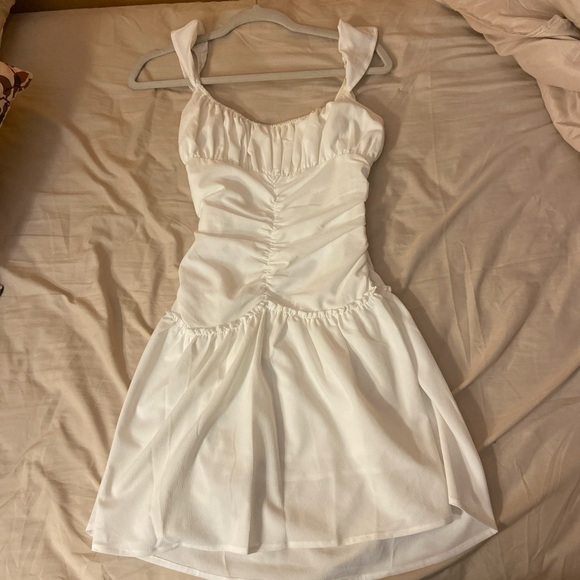 Peppermayo Dresses & Skirts - Peppermayo White Ruched Graduation Mini Dress